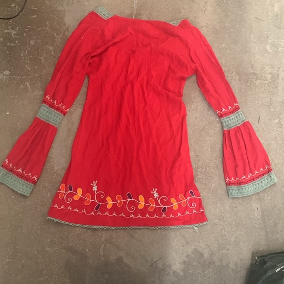 Y2K babydoll Debbie Katz embroidered bell sleeve top Red V-Neck Women's Top - Picture 5 of 6